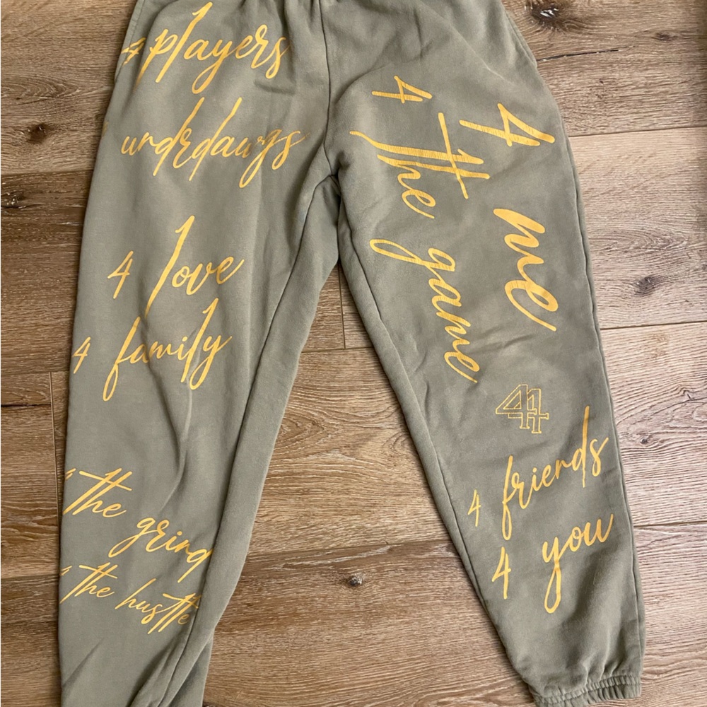 Olive Green Sweatpants with Gold Script